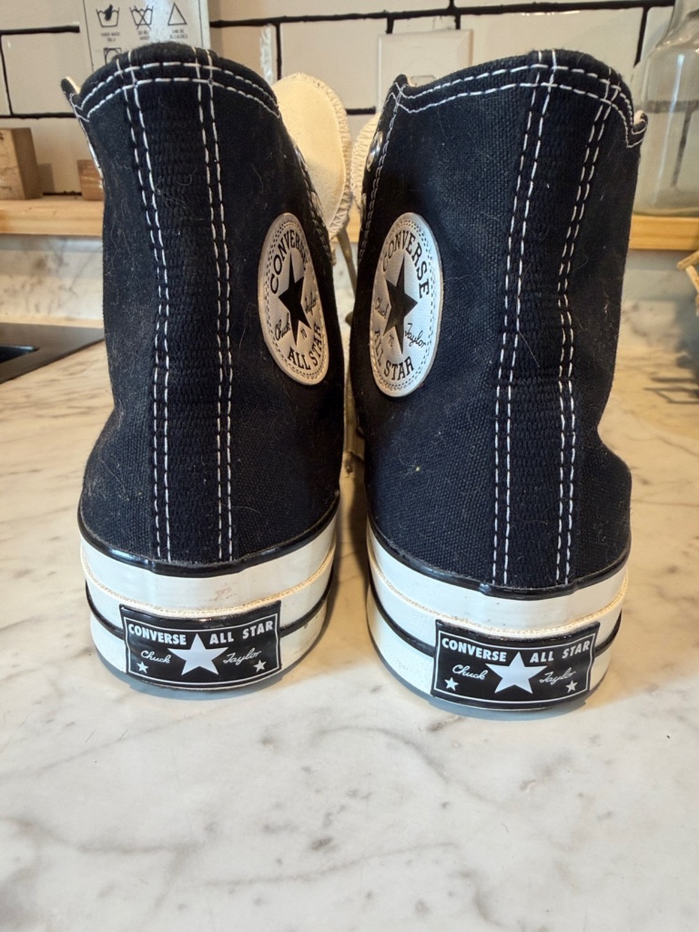 Converse Black and Cream High Top Sneakers - Picture 3 of 5